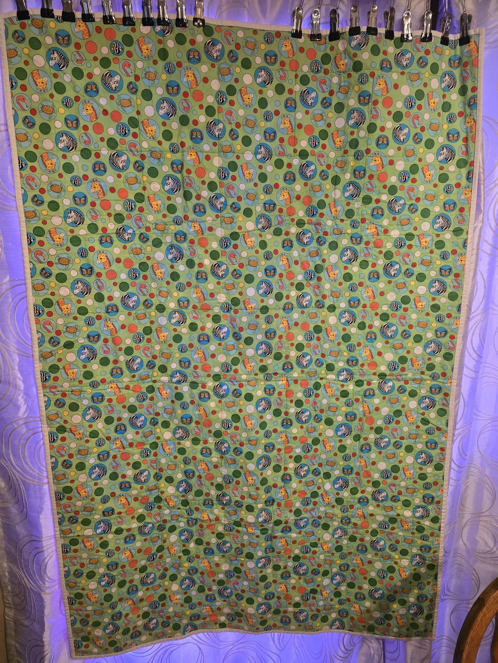 Handmade Patchwork Baby Quilt in Red, Blue & Cream